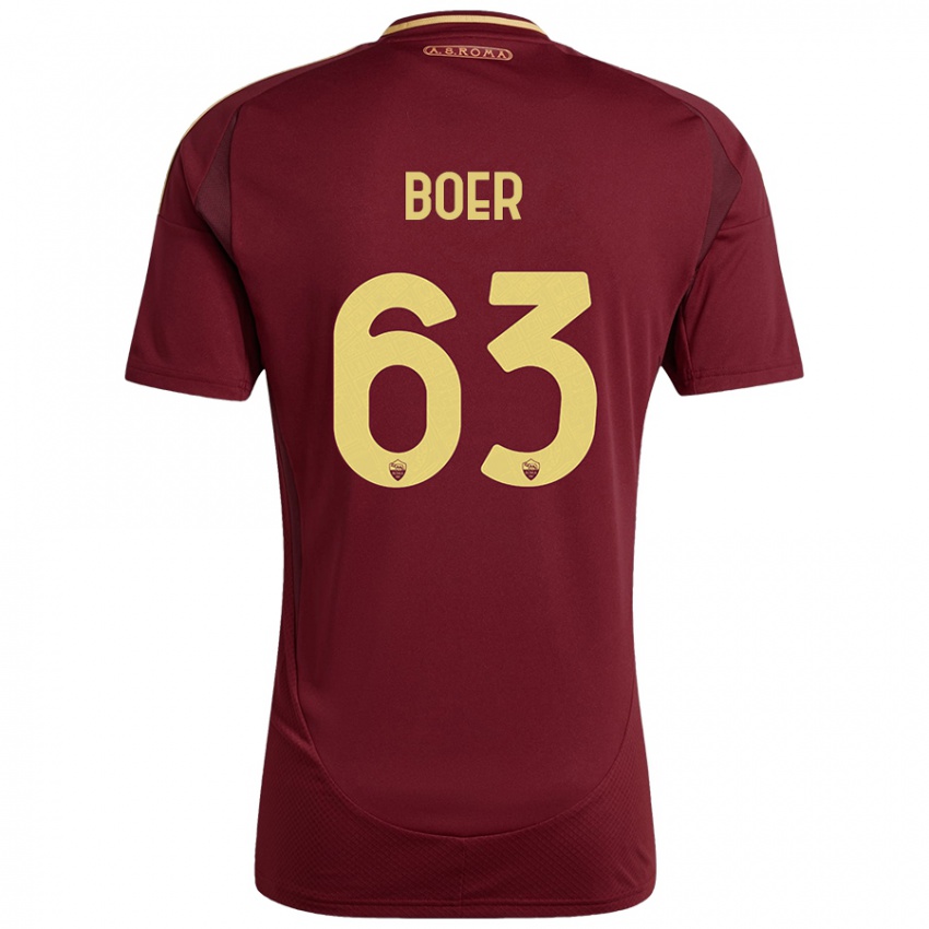 Niño Camiseta Pietro Boer #63 Rojo Marrón Dorado 1ª Equipación 2024/25 La Camisa México