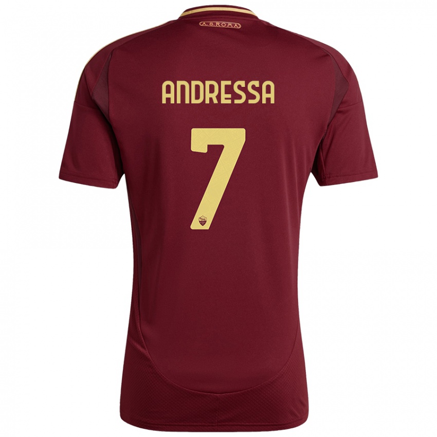 Niño Camiseta Andressa #7 Rojo Marrón Dorado 1ª Equipación 2024/25 La Camisa México