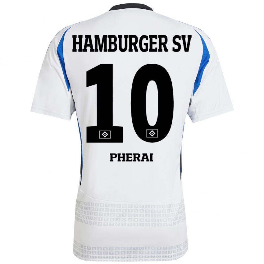 Niño Camiseta Immanuel Pherai #10 Blanco Azul 1ª Equipación 2024/25 La Camisa México