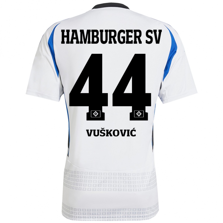 Niño Camiseta Mario Vuskovic #44 Blanco Azul 1ª Equipación 2024/25 La Camisa México