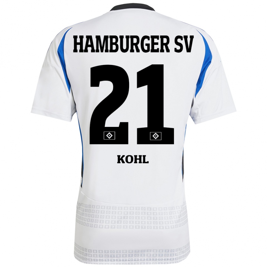 Niño Camiseta Ohene Köhl #21 Blanco Azul 1ª Equipación 2024/25 La Camisa México