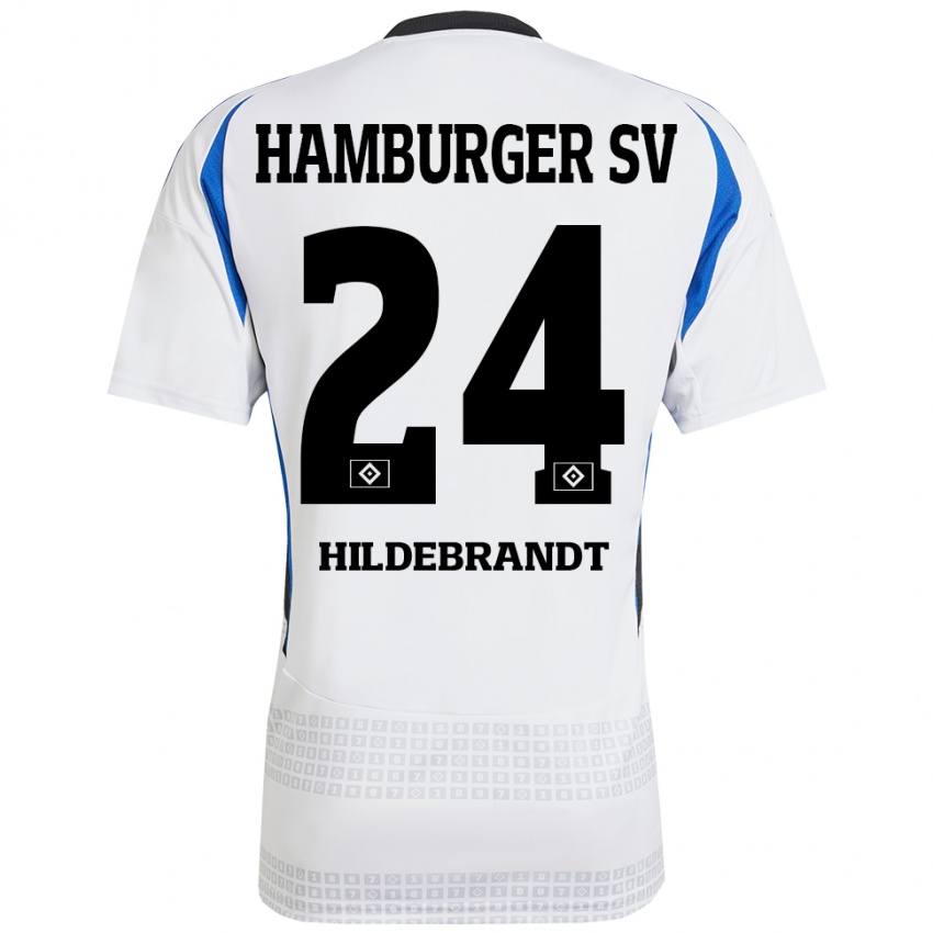 Niño Camiseta Tjark Hildebrandt #24 Blanco Azul 1ª Equipación 2024/25 La Camisa México