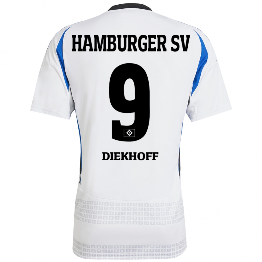 Niño Camiseta Henrike Diekhoff #9 Blanco Azul 1ª Equipación 2024/25 La Camisa México