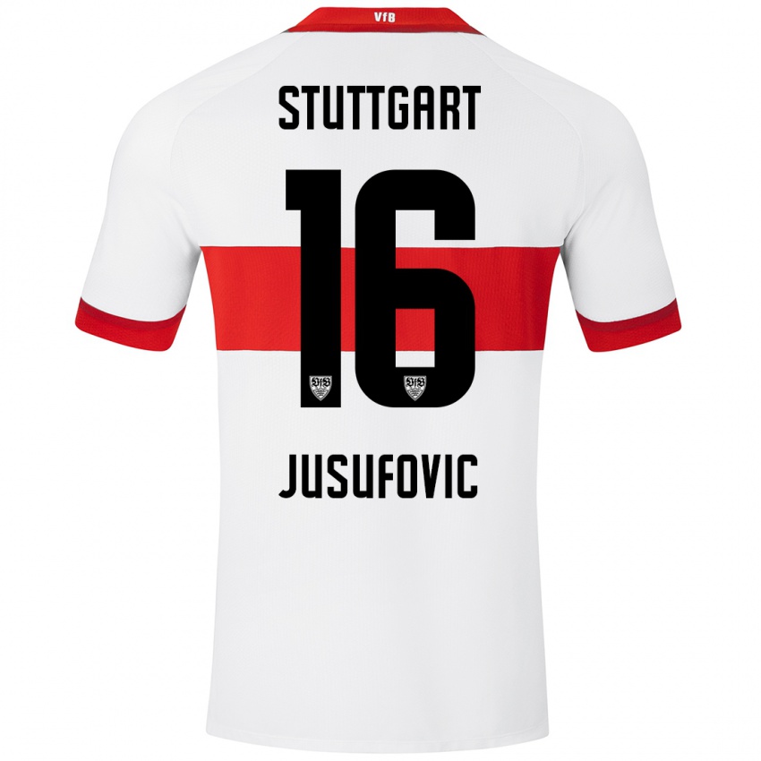 Niño Camiseta Farah Jusufović #16 Blanco Rojo 1ª Equipación 2024/25 La Camisa México