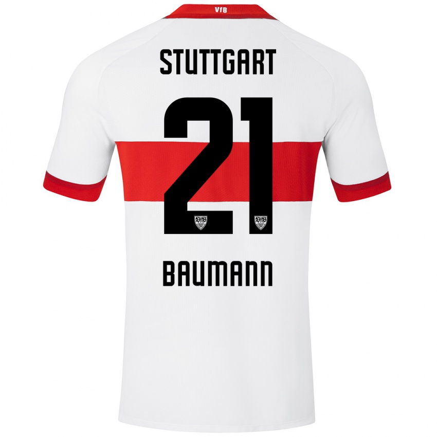 Niño Camiseta Katharina Baumann #21 Blanco Rojo 1ª Equipación 2024/25 La Camisa México