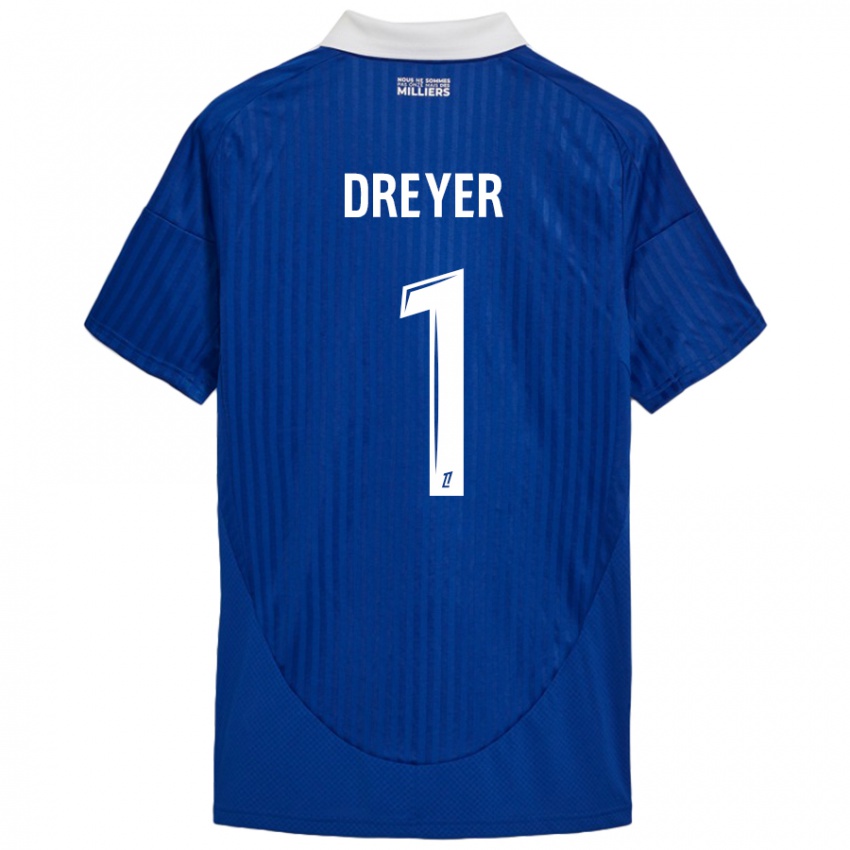 Niño Camiseta Matthieu Dreyer #1 Azul Blanco 1ª Equipación 2024/25 La Camisa México