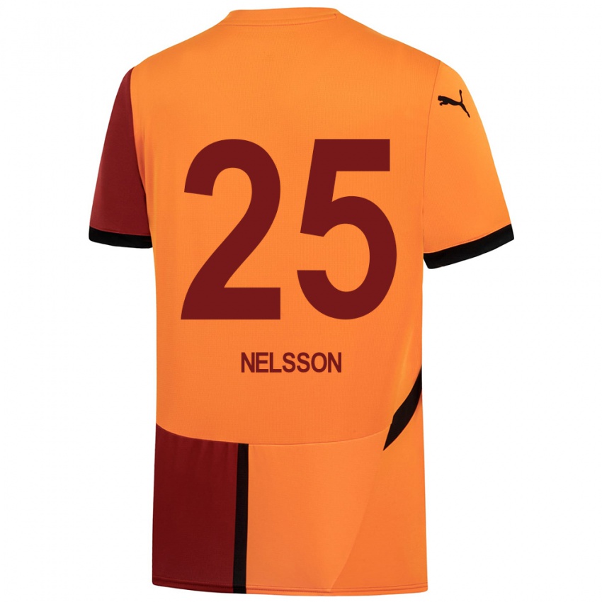 Niño Camiseta Victor Nelsson #25 Amarillo Rojo 1ª Equipación 2024/25 La Camisa México