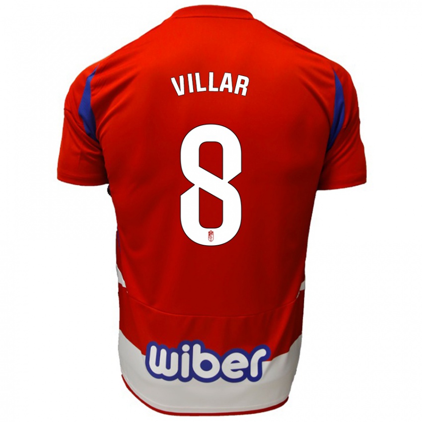 Niño Camiseta Gonzalo Villar #8 Rojo Blanco Azul 1ª Equipación 2024/25 La Camisa México