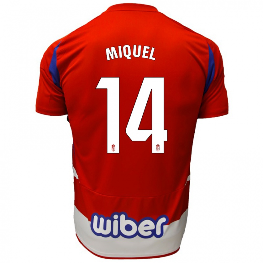 Niño Camiseta Ignasi Miquel #14 Rojo Blanco Azul 1ª Equipación 2024/25 La Camisa México