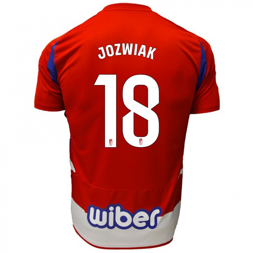 Niño Camiseta Kamil Józwiak #18 Rojo Blanco Azul 1ª Equipación 2024/25 La Camisa México