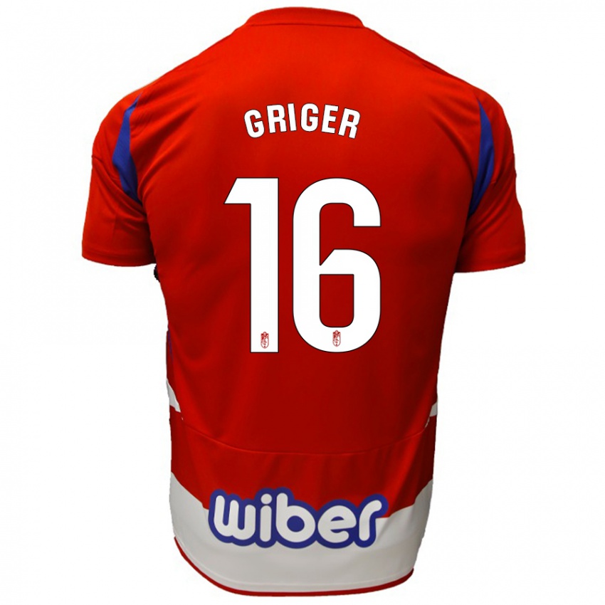 Niño Camiseta Adam Griger #16 Rojo Blanco Azul 1ª Equipación 2024/25 La Camisa México