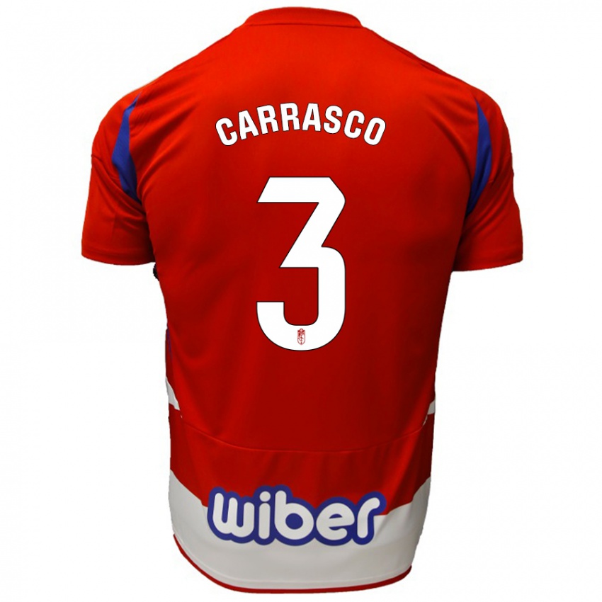 Niño Camiseta Marta Carrasco #3 Rojo Blanco Azul 1ª Equipación 2024/25 La Camisa México