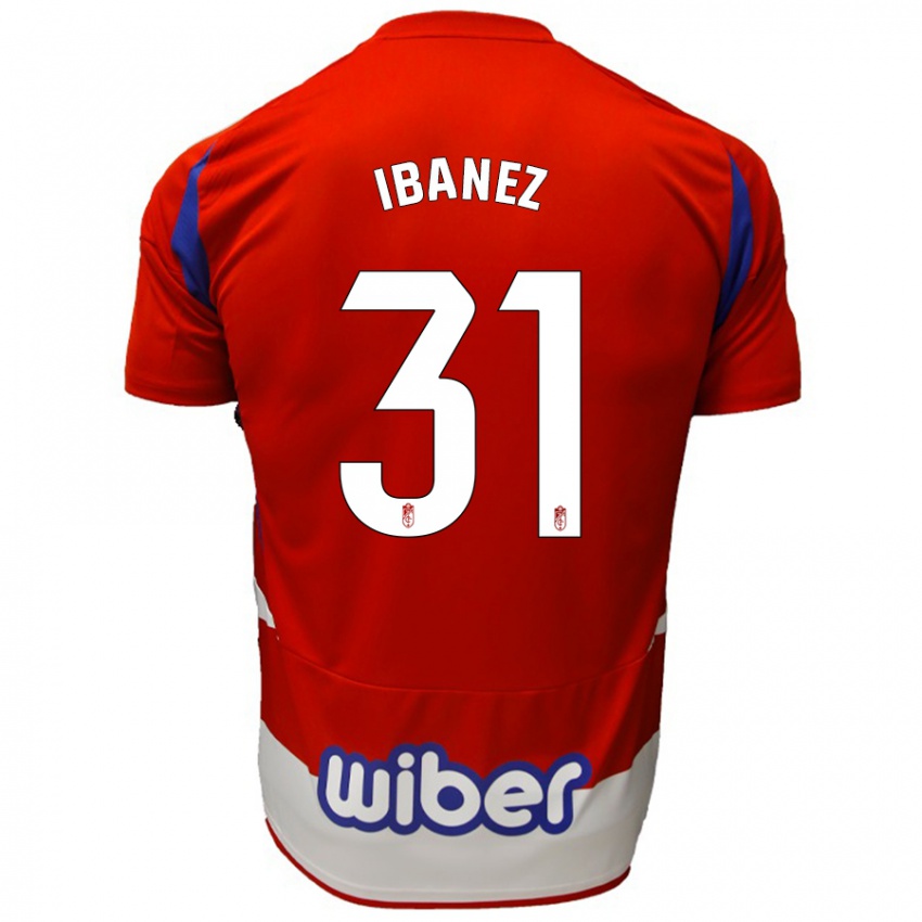 Niño Camiseta Alba Ibáñez #31 Rojo Blanco Azul 1ª Equipación 2024/25 La Camisa México