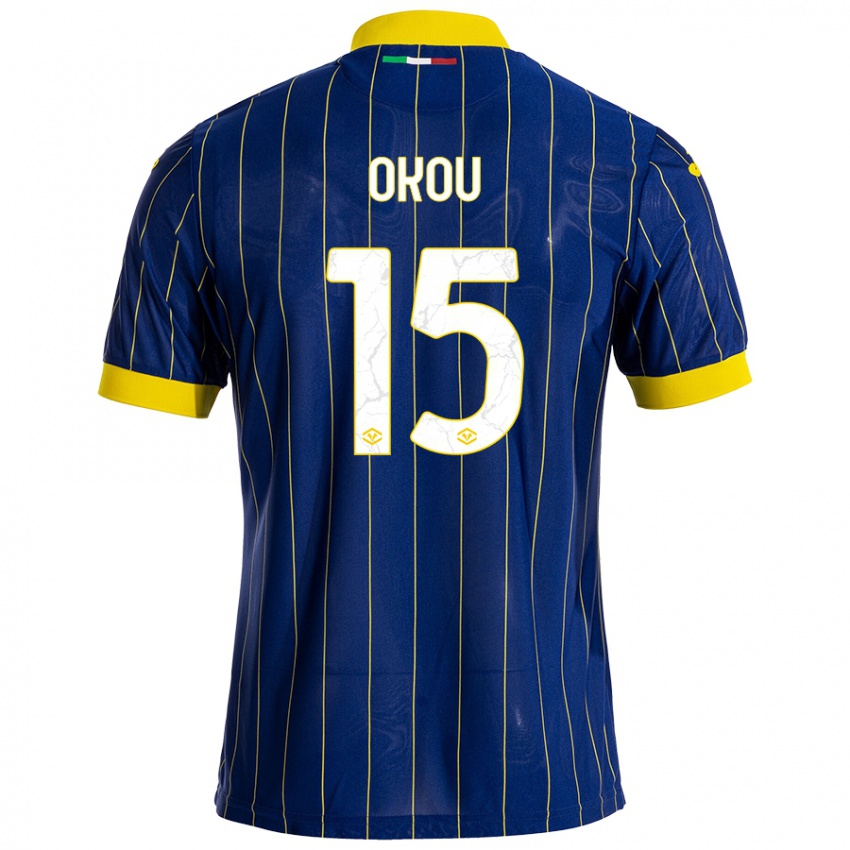 Niño Camiseta Yllan Okou #15 Azul Amarillo 1ª Equipación 2024/25 La Camisa México