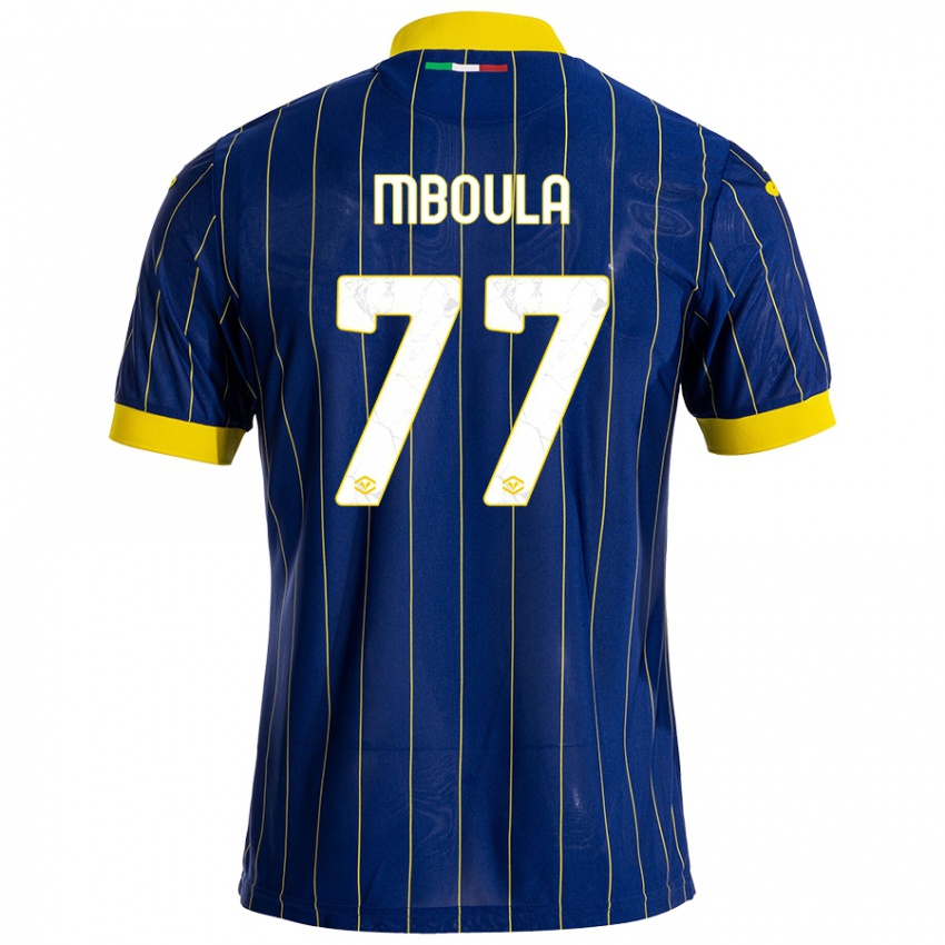 Niño Camiseta Jordi Mboula #77 Azul Amarillo 1ª Equipación 2024/25 La Camisa México