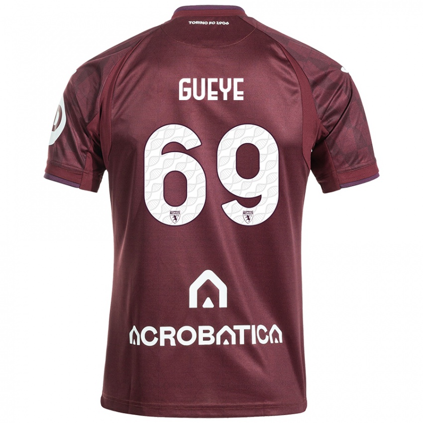 Niño Camiseta Ousmane Gueye #69 Granate Blanco 1ª Equipación 2024/25 La Camisa México