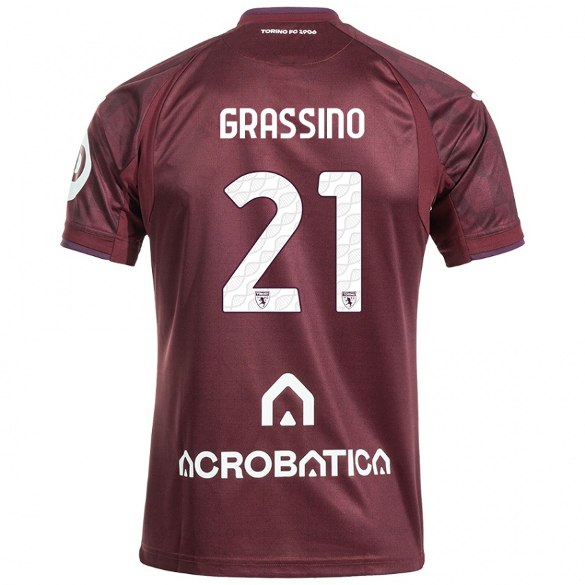 Niño Camiseta Giulia Grassino #21 Granate Blanco 1ª Equipación 2024/25 La Camisa México