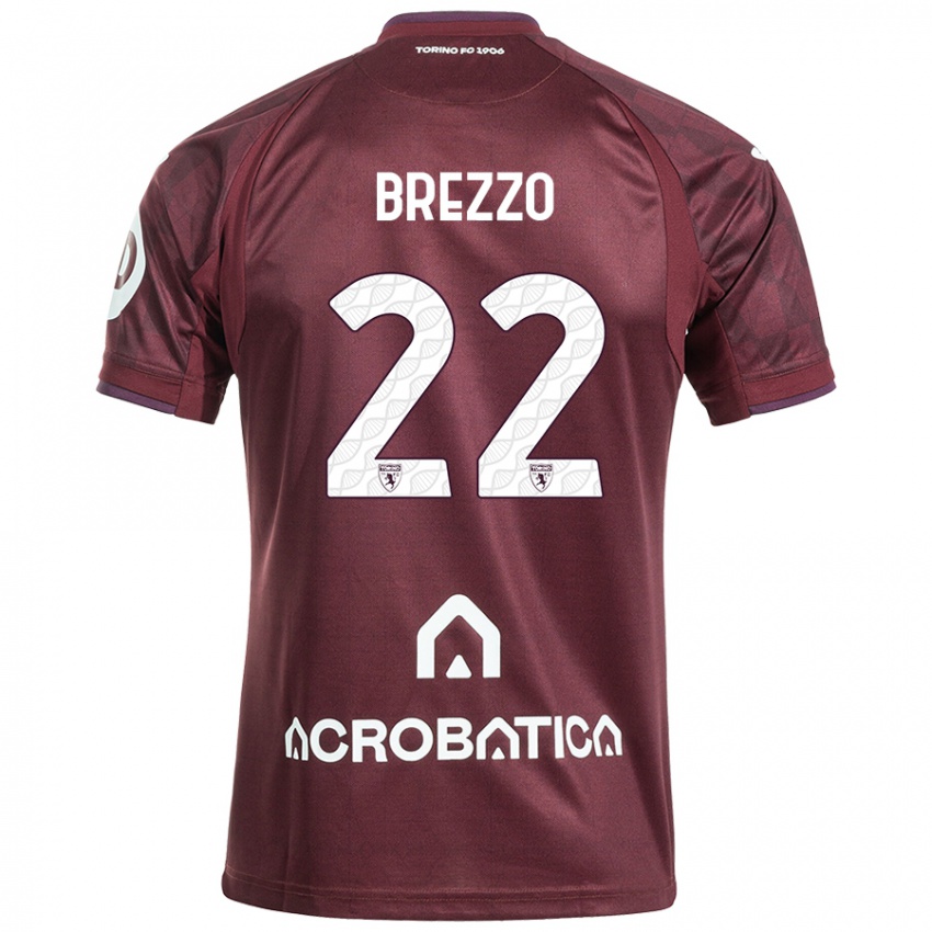 Niño Camiseta Matteo Brezzo #22 Granate Blanco 1ª Equipación 2024/25 La Camisa México