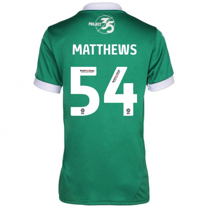 Niño Camiseta Jack Matthews #54 Verde Blanco 1ª Equipación 2024/25 La Camisa México