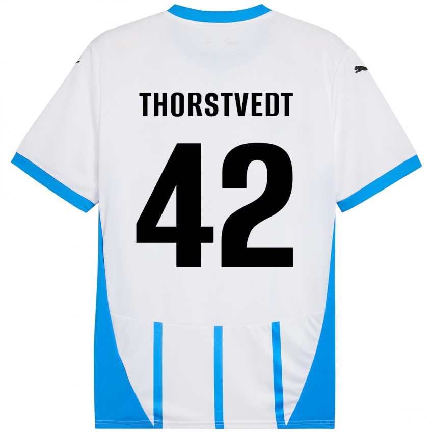 Niño Camiseta Kristian Thorstvedt #42 Blanco Azul 2ª Equipación 2024/25 La Camisa México