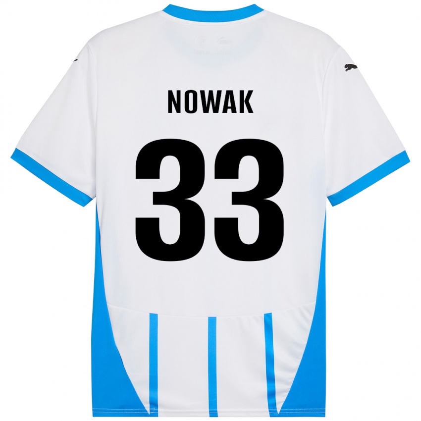 Niño Camiseta Julie Nowak #33 Blanco Azul 2ª Equipación 2024/25 La Camisa México