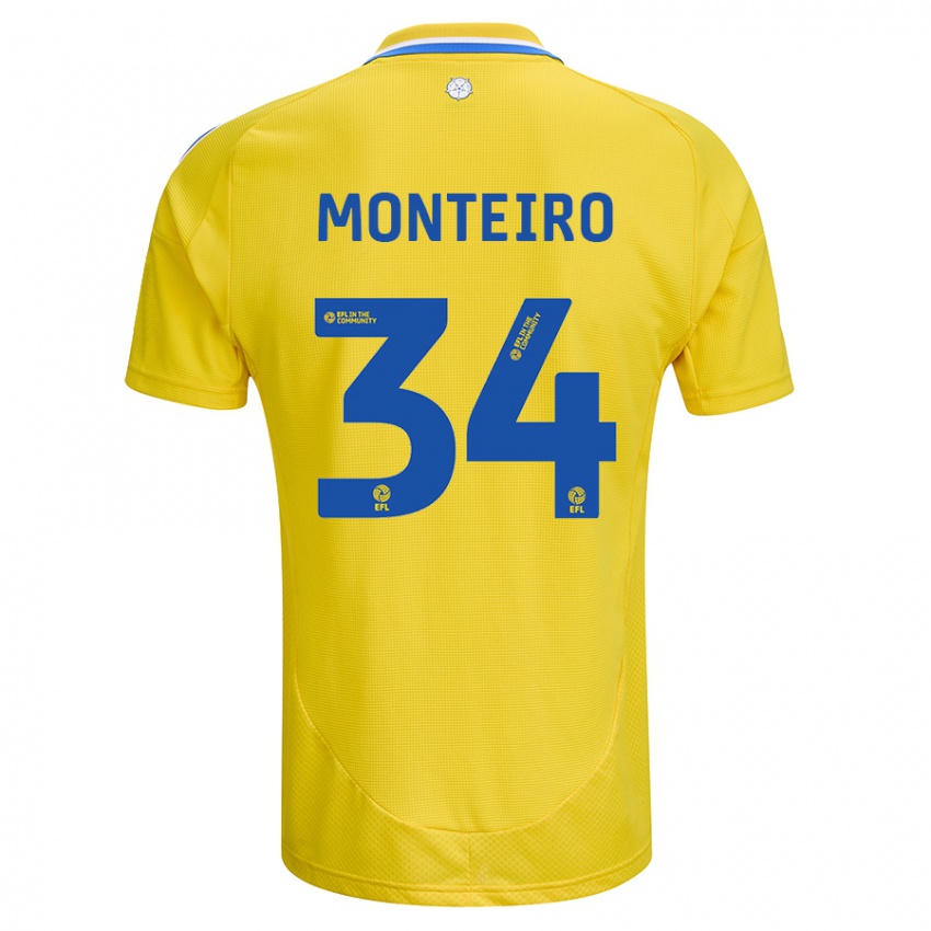 Niño Camiseta Diogo Monteiro #34 Amarillo Azul 2ª Equipación 2024/25 La Camisa México