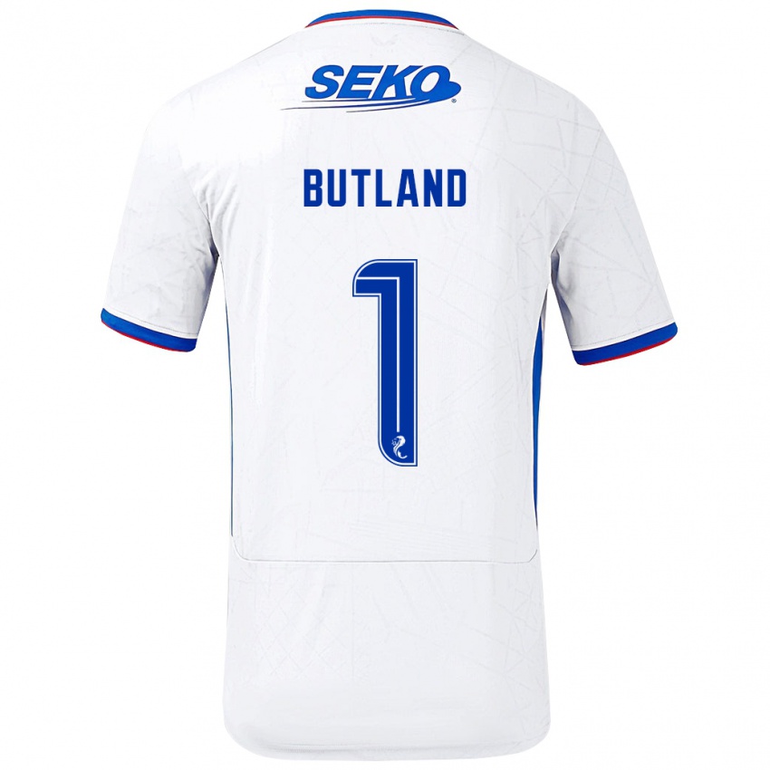 Niño Camiseta Jack Butland #1 Blanco Azul 2ª Equipación 2024/25 La Camisa México