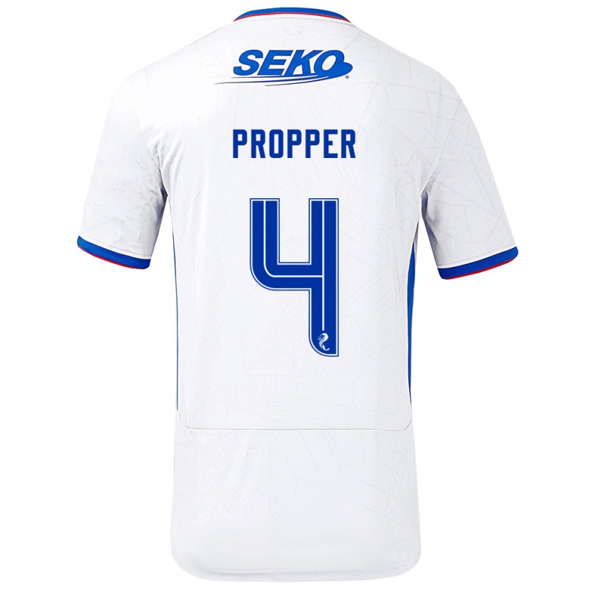 Niño Camiseta Robin Pröpper #4 Blanco Azul 2ª Equipación 2024/25 La Camisa México