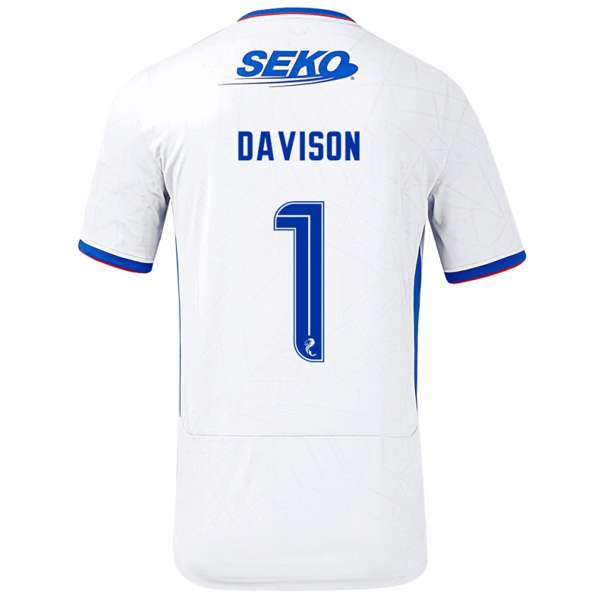 Niño Camiseta Hannah Davison #1 Blanco Azul 2ª Equipación 2024/25 La Camisa México