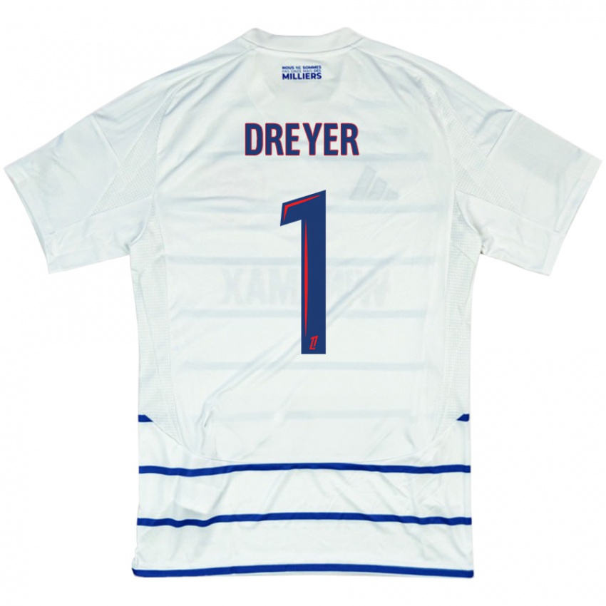 Niño Camiseta Matthieu Dreyer #1 Blanco Azul 2ª Equipación 2024/25 La Camisa México