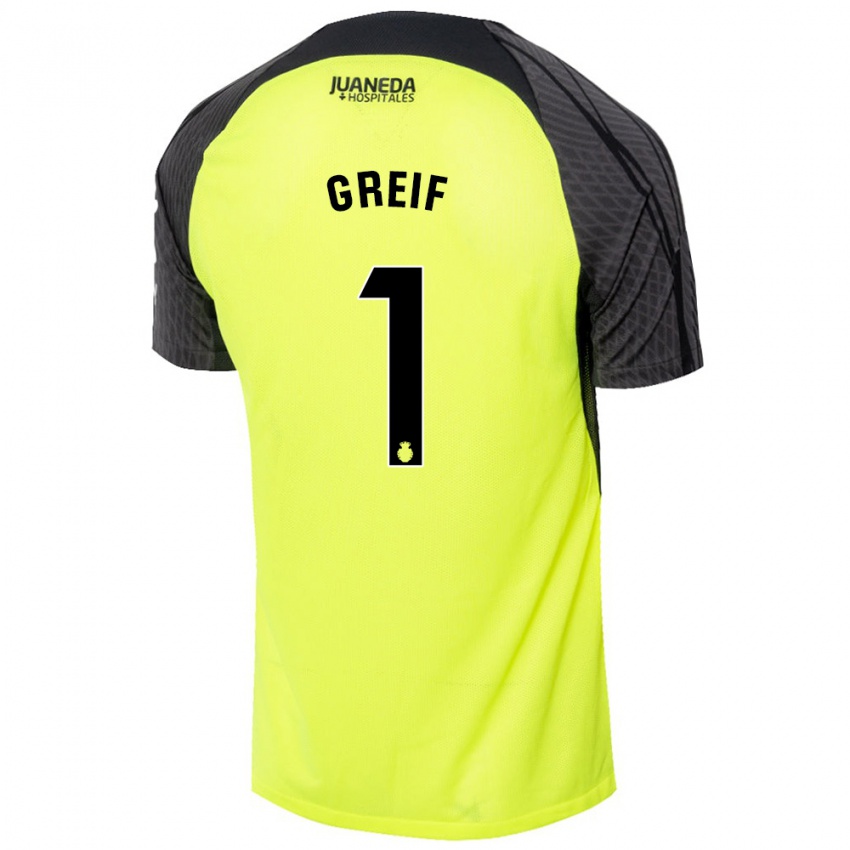 Niño Camiseta Dominik Greif #1 Verde Fluorescente Negro 2ª Equipación 2024/25 La Camisa México