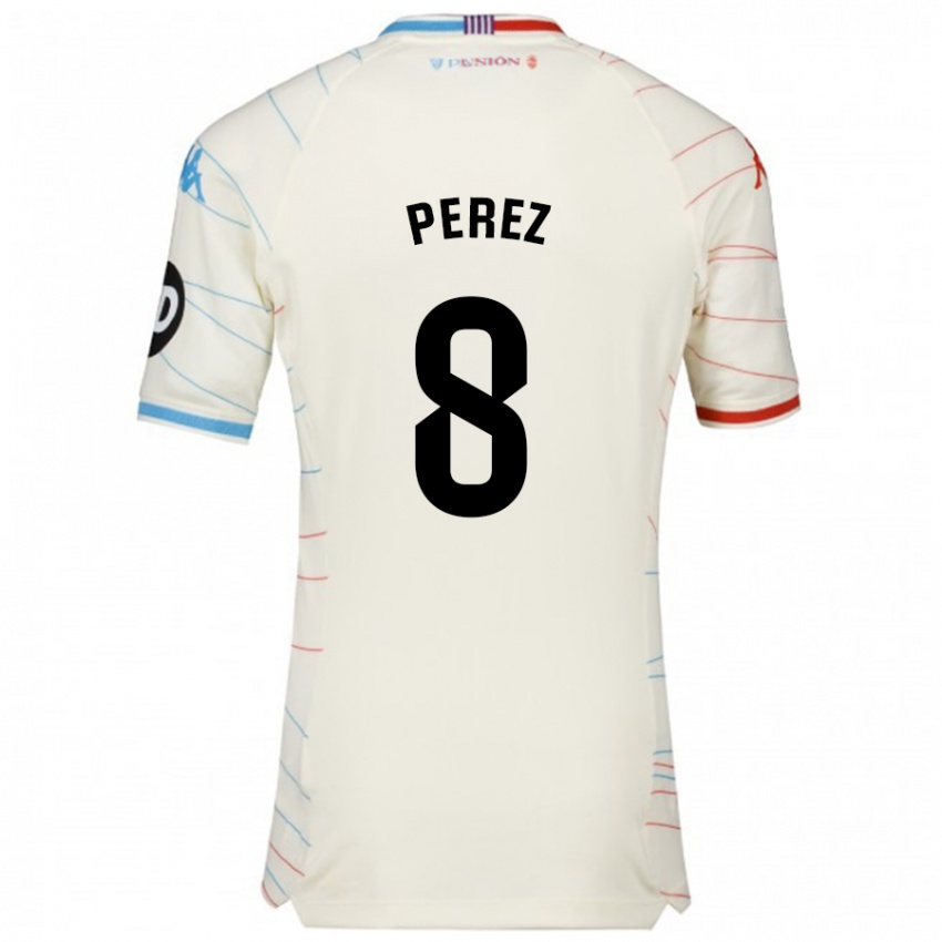 Niño Camiseta Kike Pérez #8 Blanco Rojo Azul 2ª Equipación 2024/25 La Camisa México