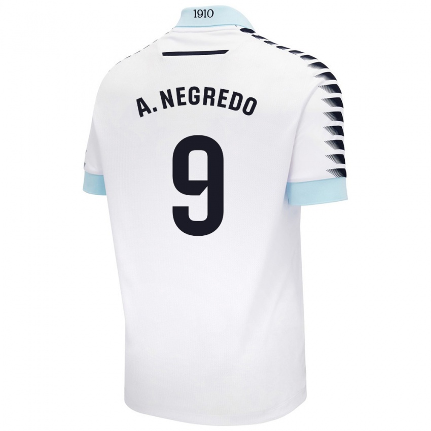 Niño Camiseta Álvaro Negredo #9 Blanco Azul 2ª Equipación 2024/25 La Camisa México