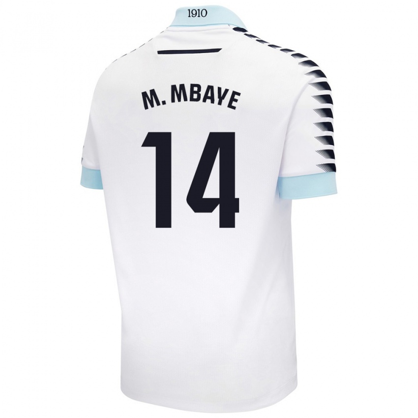 Niño Camiseta Momo Mbaye #14 Blanco Azul 2ª Equipación 2024/25 La Camisa México