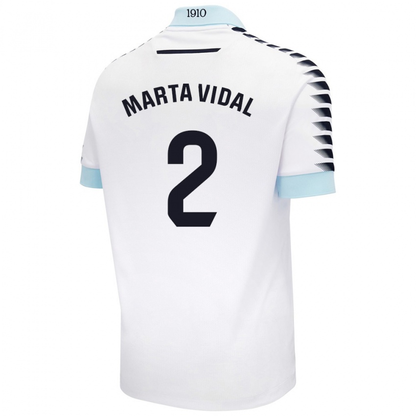 Niño Camiseta Marta Vidal Vela #2 Blanco Azul 2ª Equipación 2024/25 La Camisa México