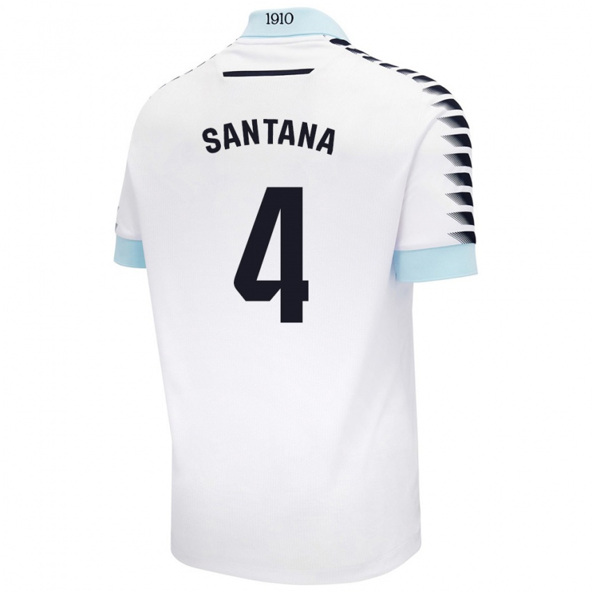 Niño Camiseta María Del Carmen Santana Vázquez #4 Blanco Azul 2ª Equipación 2024/25 La Camisa México