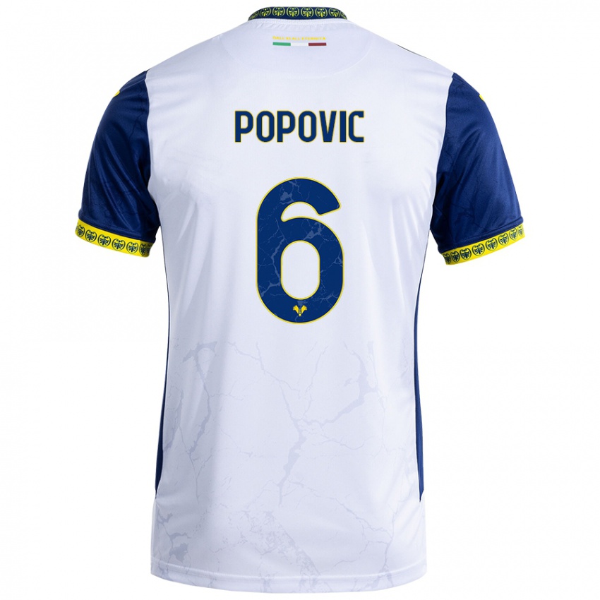 Niño Camiseta Andrej Popovic #6 Blanco Azul 2ª Equipación 2024/25 La Camisa México