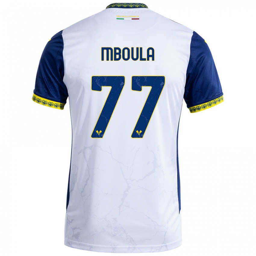 Niño Camiseta Jordi Mboula #77 Blanco Azul 2ª Equipación 2024/25 La Camisa México