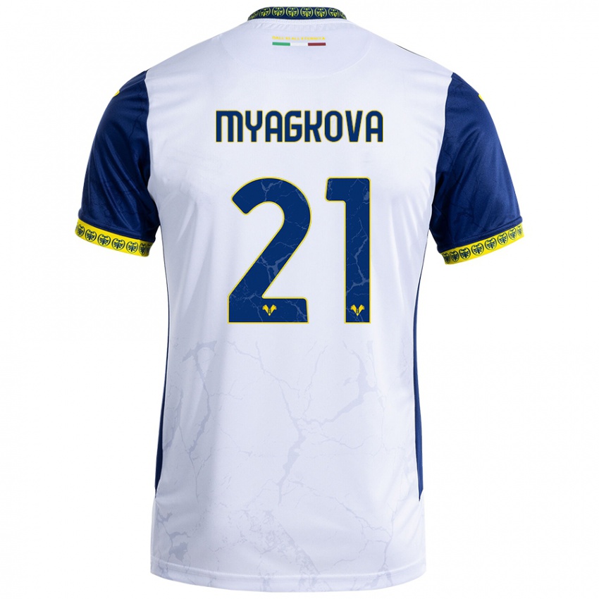 Niño Camiseta Alina Myagkova #21 Blanco Azul 2ª Equipación 2024/25 La Camisa México