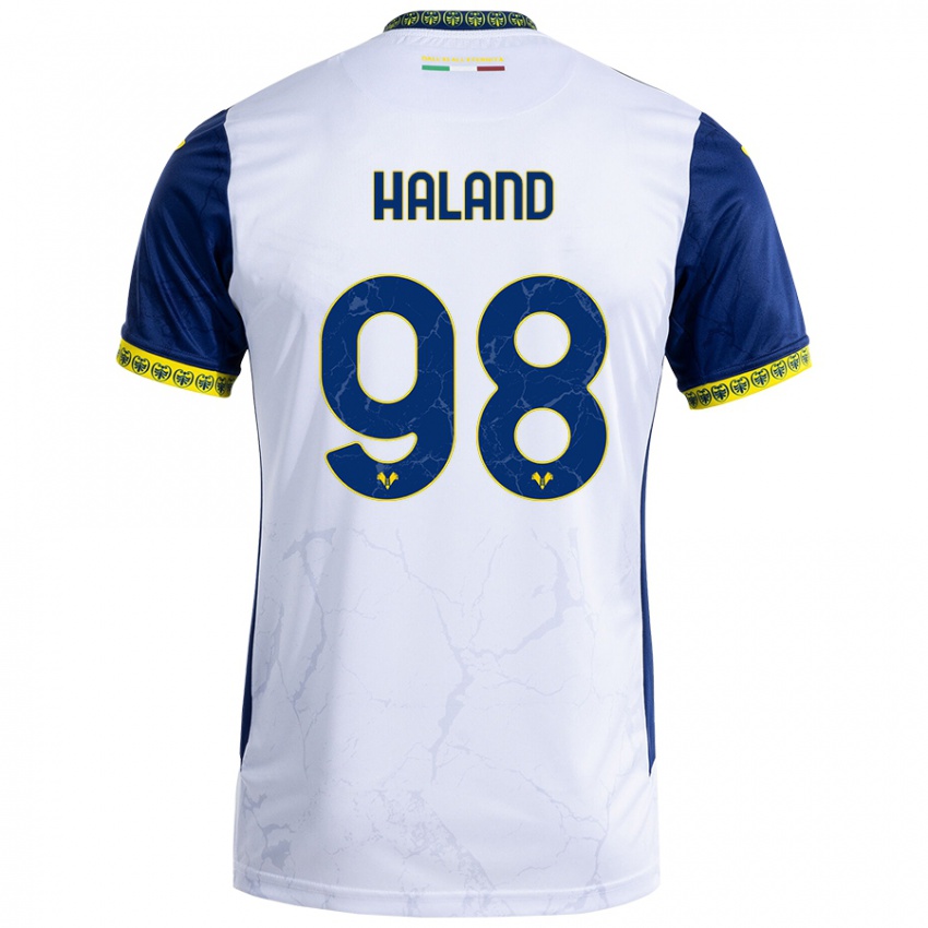 Niño Camiseta Benedicte Iversen Håland #98 Blanco Azul 2ª Equipación 2024/25 La Camisa México