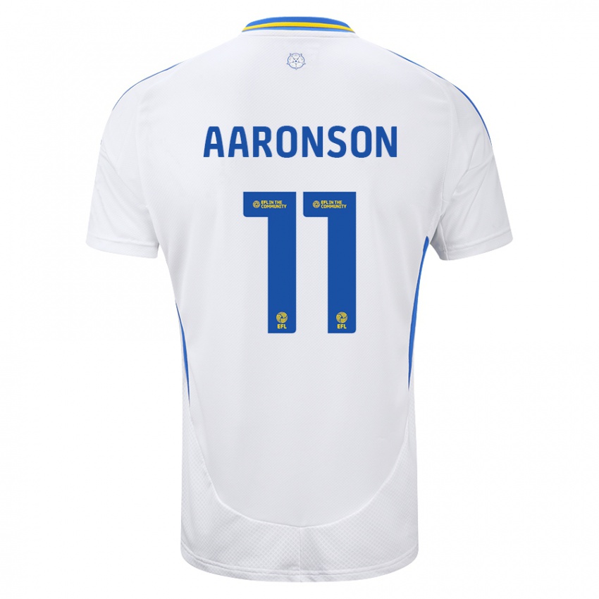 Hombre Camiseta Brenden Aaronson #11 Blanco Azul 1ª Equipación 2024/25 La Camisa México