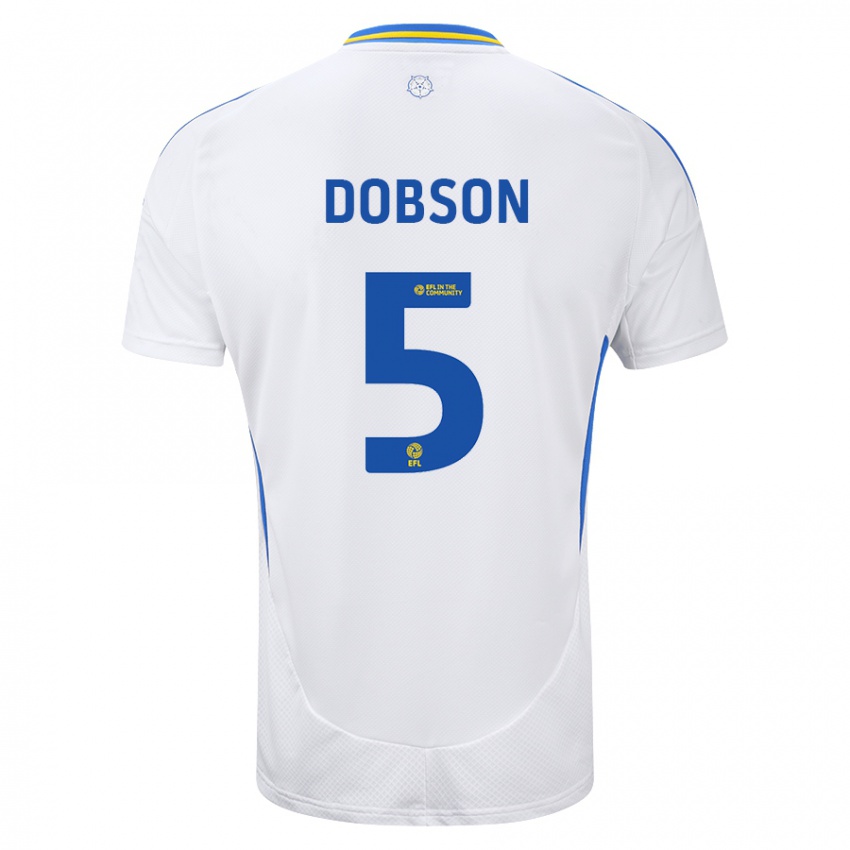 Hombre Camiseta Ellie Dobson #5 Blanco Azul 1ª Equipación 2024/25 La Camisa México