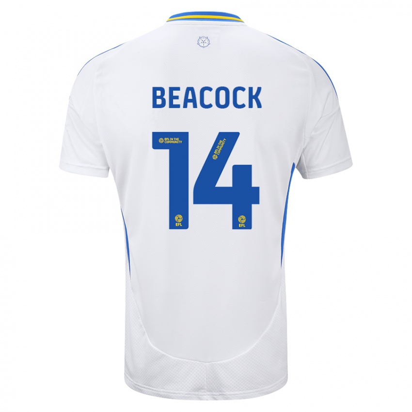 Hombre Camiseta Molly Beacock #14 Blanco Azul 1ª Equipación 2024/25 La Camisa México