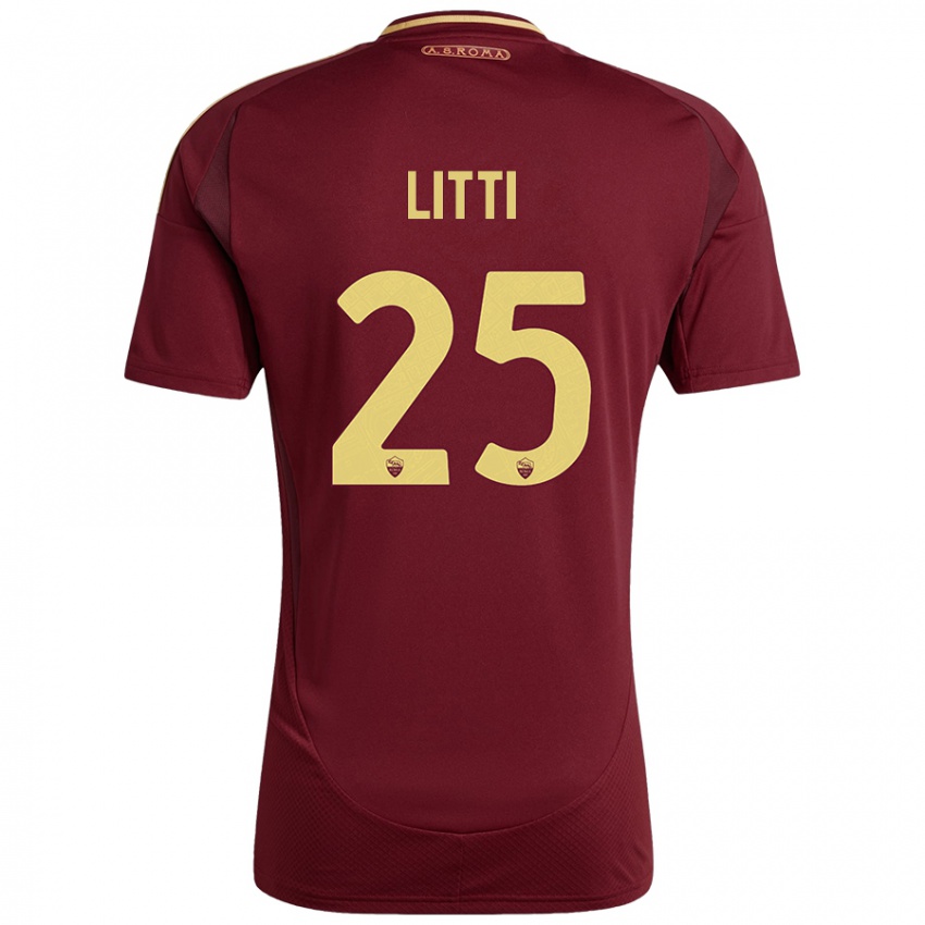 Hombre Camiseta Marco Litti #25 Rojo Marrón Dorado 1ª Equipación 2024/25 La Camisa México