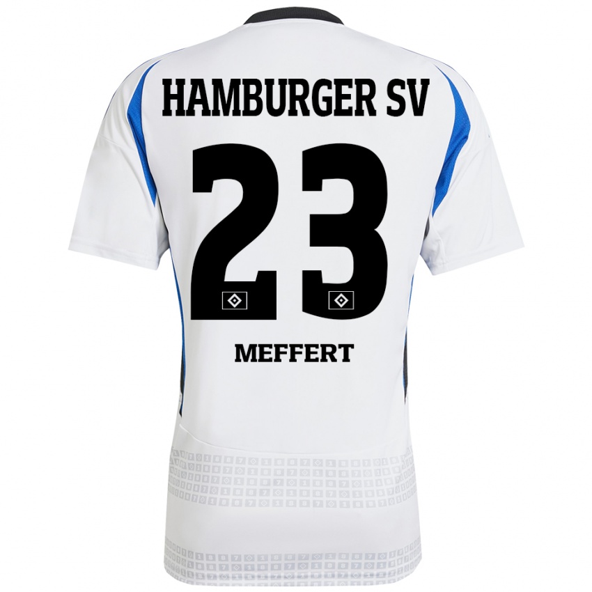 Hombre Camiseta Jonas Meffert #23 Blanco Azul 1ª Equipación 2024/25 La Camisa México