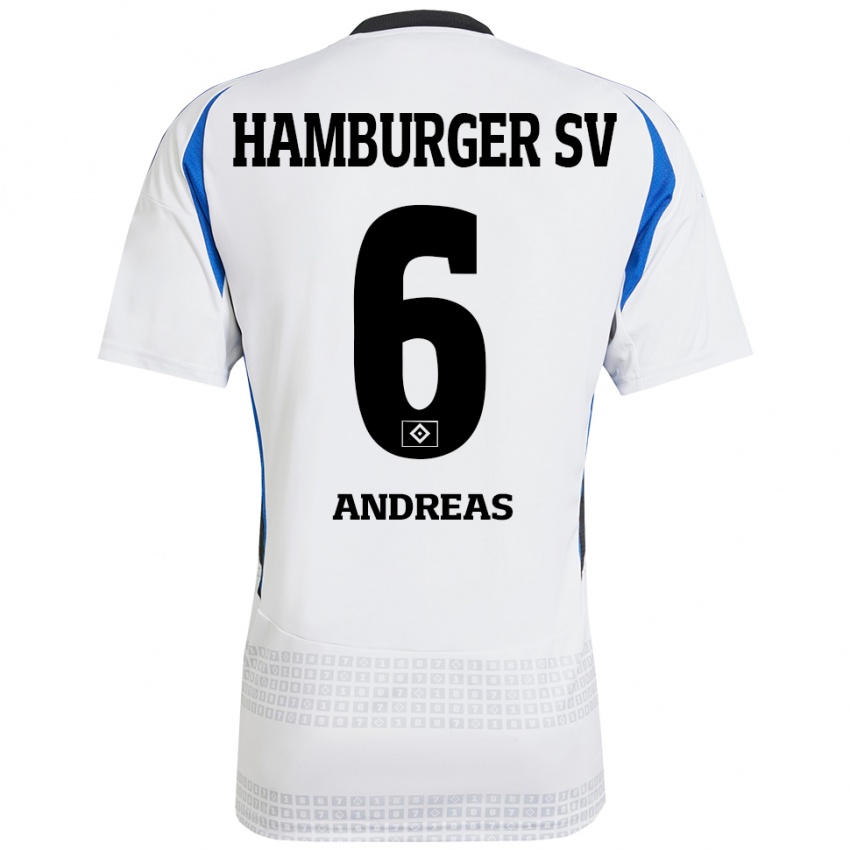 Hombre Camiseta Noah Andreas #6 Blanco Azul 1ª Equipación 2024/25 La Camisa México