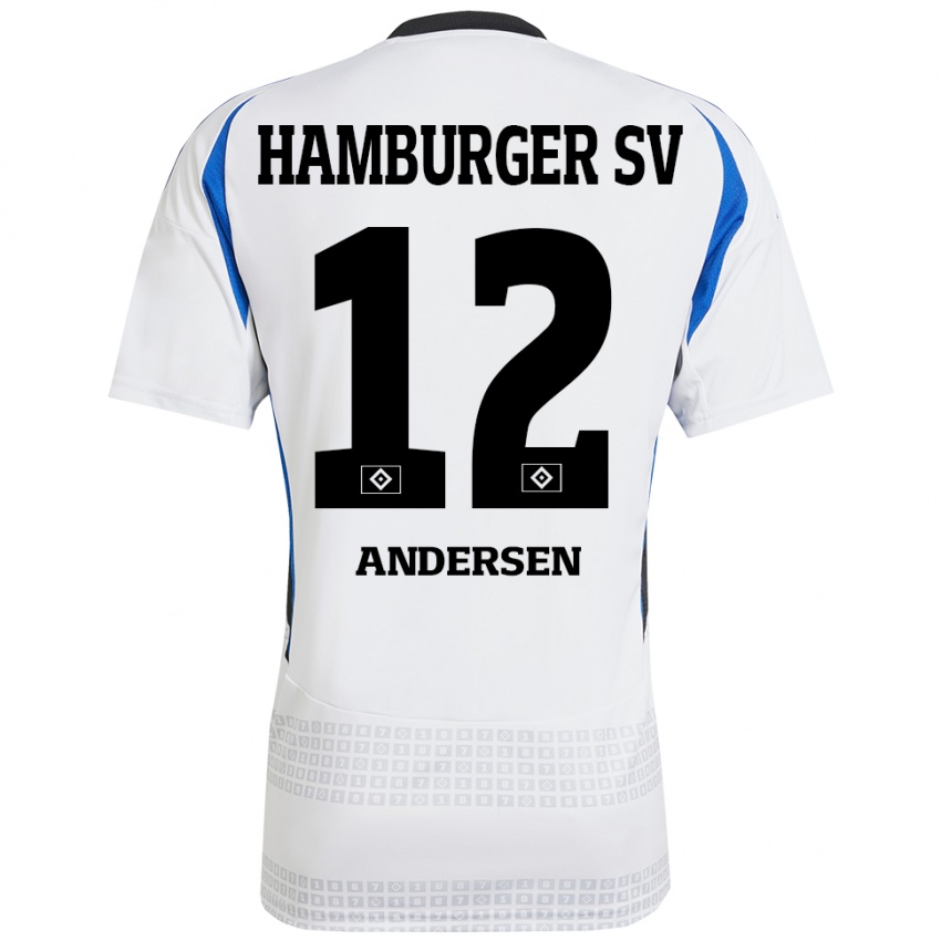 Hombre Camiseta Patrick Andersen #12 Blanco Azul 1ª Equipación 2024/25 La Camisa México