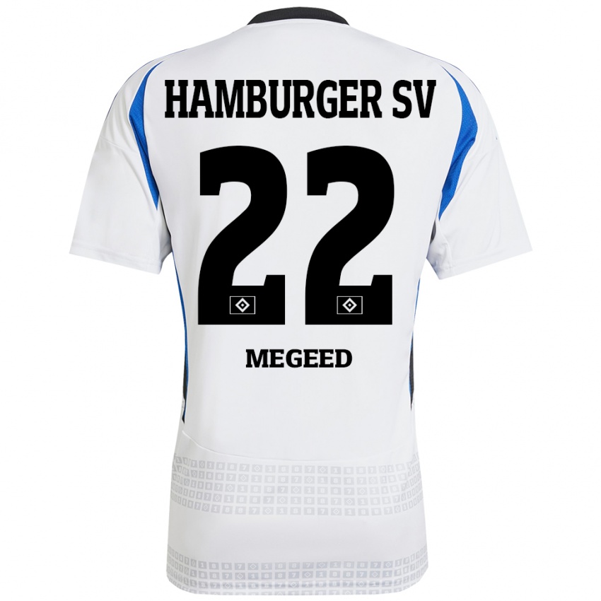 Hombre Camiseta Omar Megeed #22 Blanco Azul 1ª Equipación 2024/25 La Camisa México