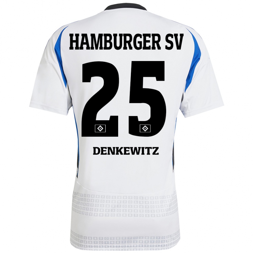 Hombre Camiseta Nick Denkewitz #25 Blanco Azul 1ª Equipación 2024/25 La Camisa México