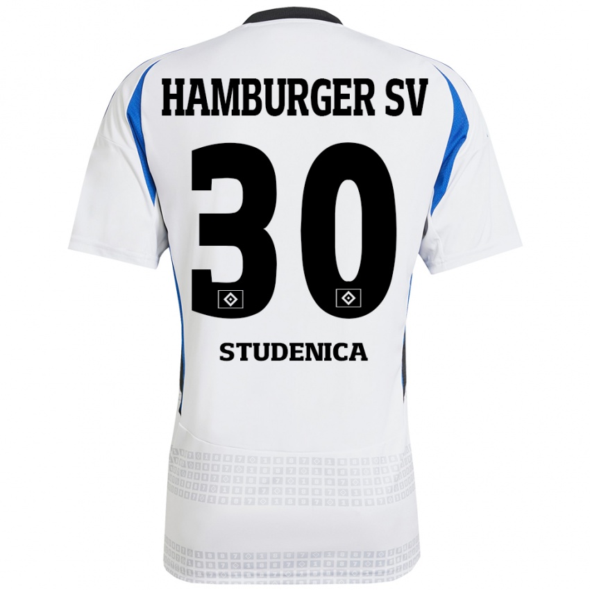 Hombre Camiseta Aron Studenica #30 Blanco Azul 1ª Equipación 2024/25 La Camisa México